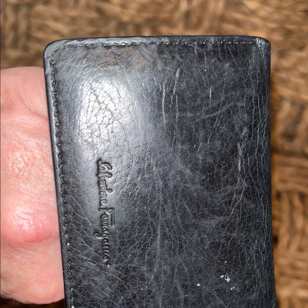Salvatore Ferragamo Black Leather Folded Card & Key Holder